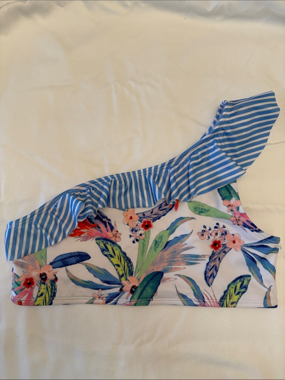 Oasis Girls Blue Floral One-Shoulder Ruffle Swim Top